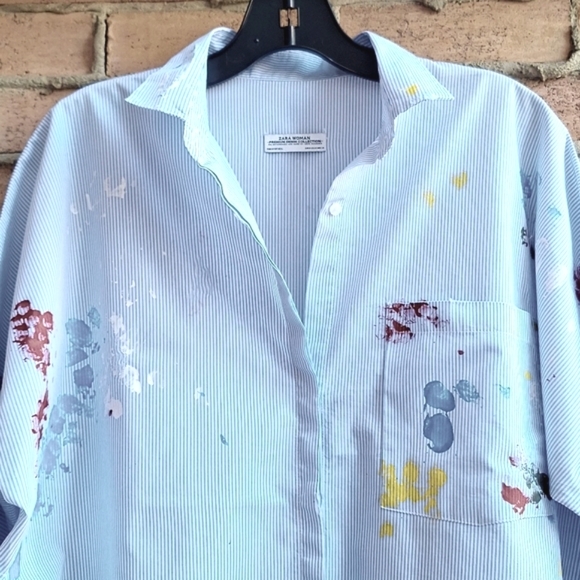 Zara Striped Distructex Painters Shirt - Picture 2 of 13